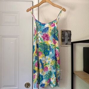 BIG HED DESIGNS vintage tropical Hawaiian floral sleeveless mini dress